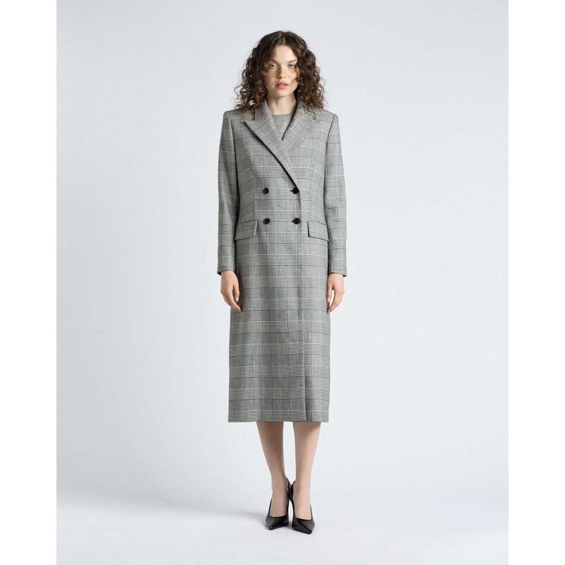 Cue European Houndstooth Check Double Breasted Coat image number 3
